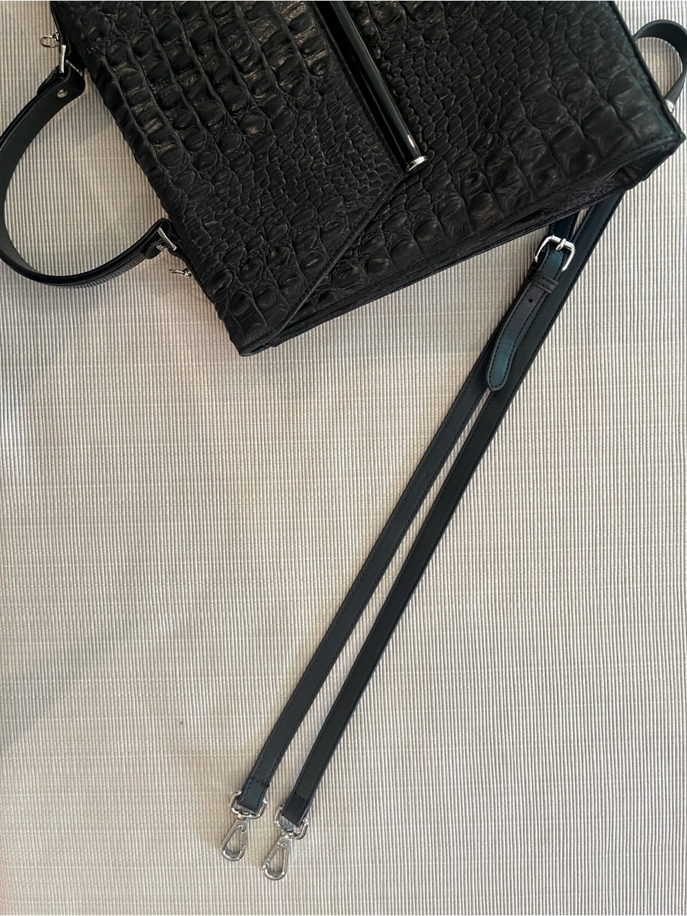 Black Croc-Texture Top Handle Shoulder Bag - Picture 10 of 16